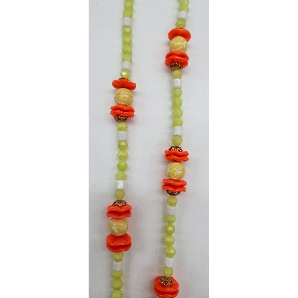 Vibrant‎ Beaded Necklace Orange Yellow Green White Statement Chunky Boho
